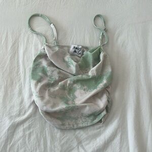 princess polly tie dye green and white rouched crop top